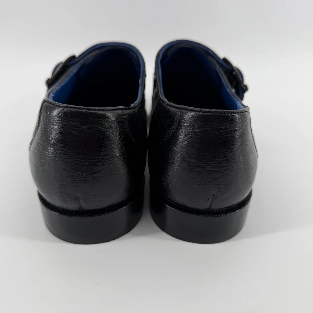 Belvedere Dress Shoes Men's 8.5 Black Genuine Ostrich Strap Square Toe Exotic